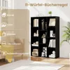 A black bookshelf filled with various items, with a beige overlay on the left listing categories of items that can be stored. Podgląd zdjęcia produktu