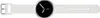 A white smartwatch with a black face and silver buckle, shown against a white background. Produktbild-Vorschau