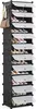 A black modular shoe rack with clear plastic doors, filled with various shoes. Voir les images du produit