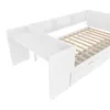 A white children's bed with a desk and shelves attached. Produktbild-Vorschau