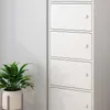 A tall, narrow white cabinet with five doors, placed next to a green potted plant. Voir les images du produit