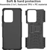 A black phone case is shown in two parts, with text describing its features. Produktbild-Vorschau