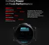 A graphic showing battery life statistics for a smartwatch, with a close-up of the smartwatch face displaying its battery capacity. Náhled obrázku produktu
