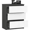 A three-drawer chest of drawers with a dark gray frame and white drawer fronts, shown against a white background. Decorative items are on top of the chest. Anteprima dell’immagine prodotto