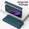 A teal phone case is shown, with the top part of the case detached and hovering above the phone it protects. The phone screen is visible, displaying a purple and green image. The bottom part of the case is laid out in front of the phone. Produktbild-Vorschau