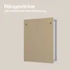 A 3D rendering of a wall-mounted display cabinet with a beige front panel and silver frame, against a light beige background. Produktbild-Vorschau