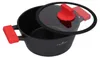 A black pot with red handles and lid knob is shown on a white background. Náhled obrázku produktu