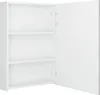 An open white cabinet with three shelves and a white door attached by hinges. Produktbild-Vorschau