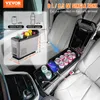 A car's interior with a portable car refrigerator installed on the armrest, showing its capacity and features. Produktbild-Vorschau