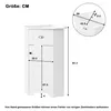 A diagram showing the dimensions of a white corner cabinet. Náhled obrázku produktu
