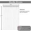 A diagram showing the dimensions of a curtain, with text providing specifications and remarks. Produktbild-Vorschau