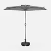 A gray rectangular patio umbrella with a central pole and a black base, isolated on a white background. Produktbild-Vorschau