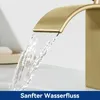 Wasserfall Waschtischarmatur, 304 Edelstahl Gebürstet Gold, Produktbild-Vorschau 7