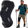 A product shot of a knee brace next to a lifestyle shot of a hiker wearing the knee brace. Produktbild-Vorschau