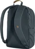 The back view of a gray backpack with a brown leather handle and a small circular logo. Náhled obrázku produktu