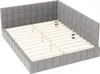 A grey upholstered bed frame with a slatted base, shown from a diagonal angle. Podgląd zdjęcia produktu