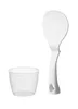A white rice spoon and a clear measuring cup against a white background. Voir les images du produit
