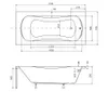 Technical drawing of a bathtub with dimensions and measurements. Produktbild-Vorschau