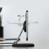 A smartphone is shown on a charging stand, demonstrating its adjustable angle. Produktbild-Vorschau