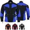 Cordura-Herren-Motorradjacke in Blau, Vorder- und Rückansicht. Mit Protektoren für Arme, Brust, Schultern, Ellbogen und Rücken. Zwei Innentaschen mit Reißverschluss. Erhältlich in drei weiteren Farben. Produktbild-Vorschau
