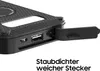 Close-up of the ports on a black power bank with a carbon fiber texture. Produktbild-Vorschau