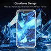 A clear iPhone case is shown in front of a background of abstract blue crystal-like shapes. Náhľad obrázku produktu