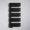 A black modern radiator mounted on a white wall. Produktbild-Vorschau