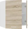 A white and wood-grain kitchen cabinet with the door slightly ajar, showing a white interior shelf. Produktbild-Vorschau