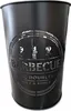A black metal bin with a cut-out design and text related to barbecuing. Produktbild-Vorschau