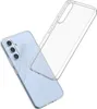 A clear phone case is shown next to a light blue smartphone. Voir les images du produit