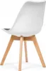 A white chair with wooden legs is shown from the side. Produktbild-Vorschau