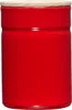 A red ceramic container with a wooden lid. Produktbild-Vorschau