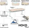 A diagram illustrating the features of a height-adjustable desk. Produktbild-Vorschau