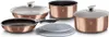 A set of copper-colored cookware, including pots, a frying pan, and lids, arranged on a white background. Podgląd zdjęcia produktu