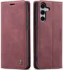 A product shot of a red leather phone case, shown from two angles. Produktbild-Vorschau