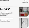 Marketing image for a mini-refrigerator, showing its features and interior. Produktbild-Vorschau