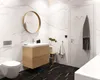 A modern bathroom with marble-effect tiles and black marble flooring. Produktbild-Vorschau