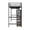 A black metal loft bed with a desk and shelves, shown against a white background. Podgląd zdjęcia produktu