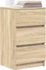 A close-up, front-facing view of a wooden nightstand with three drawers. Náhľad obrázku produktu