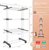 A diagram of a multi-tiered drying rack with dimensions and accessories shown on the right side. Produktbild-Vorschau