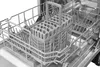The interior of a dishwasher with racks and a cutlery basket. Produktbild-Vorschau
