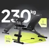 A black multi-functional weight bench with various attachments and weight capacities displayed. Náhľad obrázku produktu