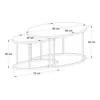 A diagram showing the dimensions of a set of two oval coffee tables. Produktbild-Vorschau