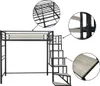 A loft bed with stairs is shown against a white background, with close-up insets highlighting its construction. Náhled obrázku produktu
