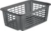 A gray plastic storage basket with a grid pattern on its sides and bottom. Produktbild-Vorschau