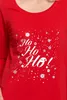 A close-up of a red long-sleeved shirt with a Christmas-themed print. Produktbild-Vorschau