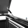 A close-up view of a gas strut attached to the lid of a trash can enclosure. Produktbild-Vorschau