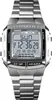A close-up, front-facing studio shot of a silver digital watch with a metal band, displayed against a white background. Náhled obrázku produktu