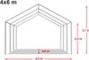 A diagram of a tent structure with dimensions indicated. Voir les images du produit