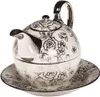 Tea for One Set Teekanne mit Tasse Keramik Weiß Silber Rose Produktbild-Vorschau 13